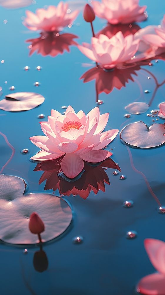 Lotus flower floating outdoors blossom. AI generated Image by rawpixel.
