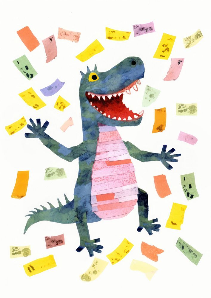 Cheerful crocodile characther playing shaker animal paper art. AI generated Image by rawpixel.