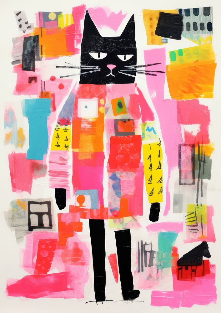 A fashionable cat collage art painting. AI generated Image by rawpixel.