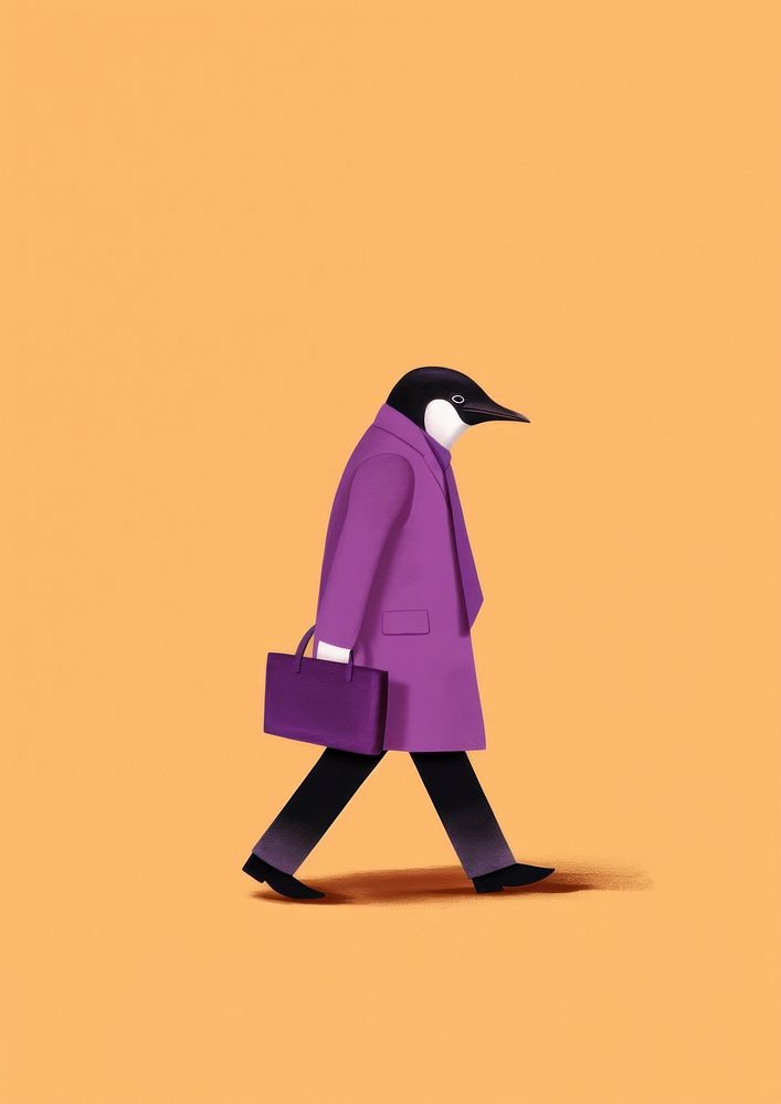 Penguin walking purple bird. AI generated Image by rawpixel.
