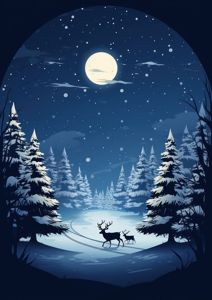 Reindeer christmas night moon. AI generated Image by rawpixel.