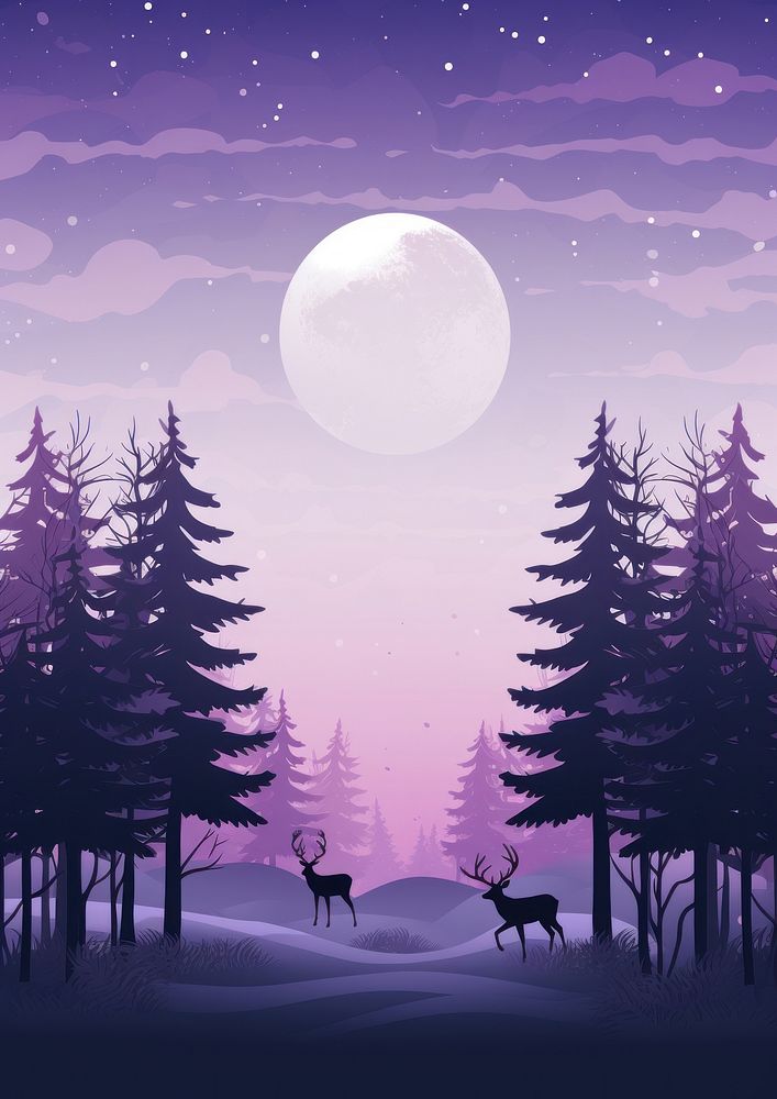 Reindeer night moon outdoors. AI generated Image by rawpixel.