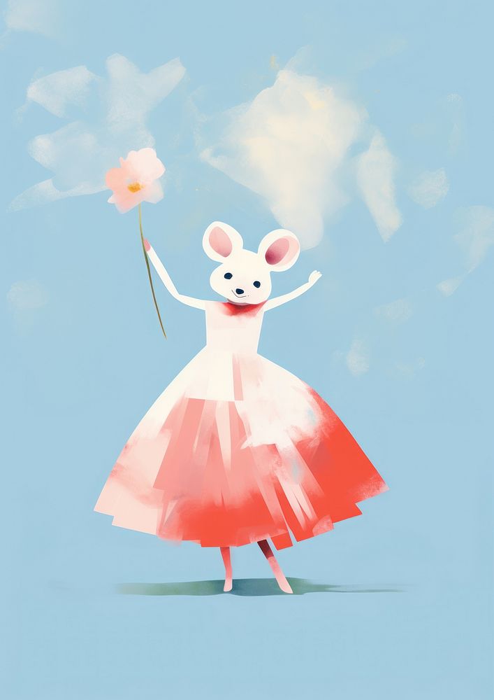 Cute mouse wear white vintage dress cartoon flower representation. AI generated Image by rawpixel.