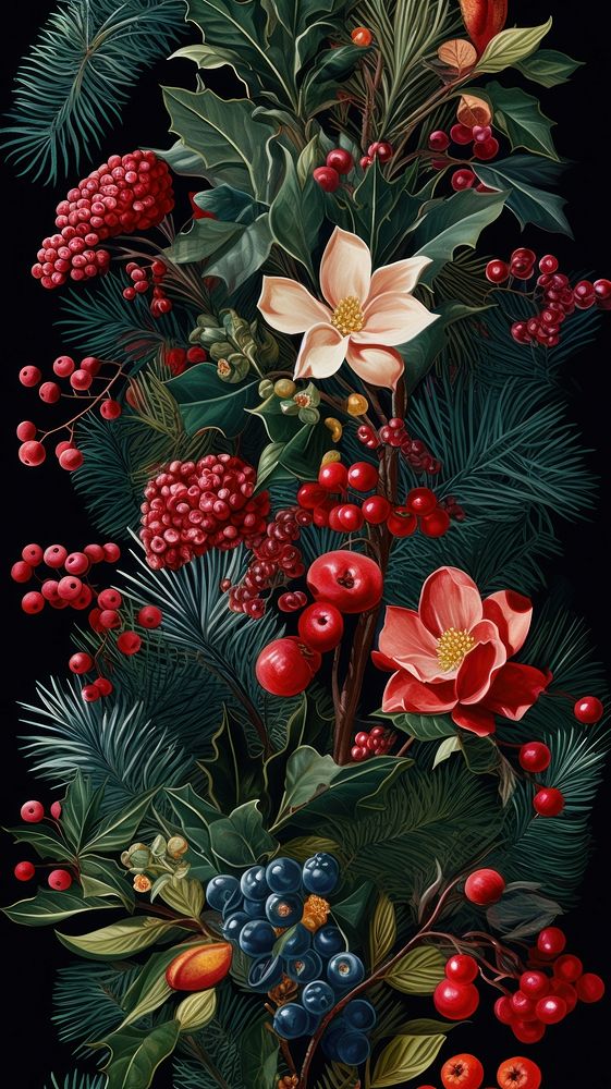 Christmas botanical plants christmas pattern berry