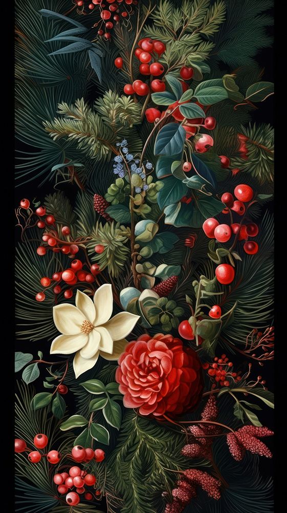 Christmas botanical plants christmas painting pattern. AI generated Image by rawpixel.