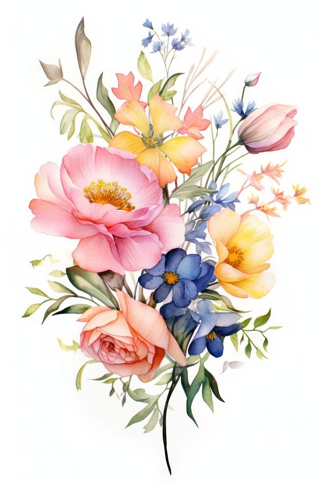 Flower bouquet painting pattern plant. AI generated Image by rawpixel.