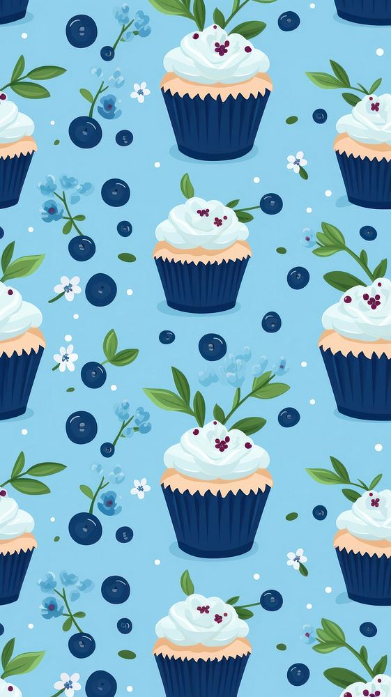 Blueberry muffin pattern backgrounds cupcake. AI generated Image by rawpixel.