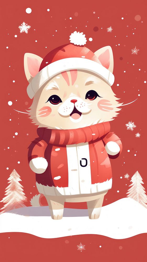 Kitten wearing a Santa costume snow winter red. AI generated Image by rawpixel.