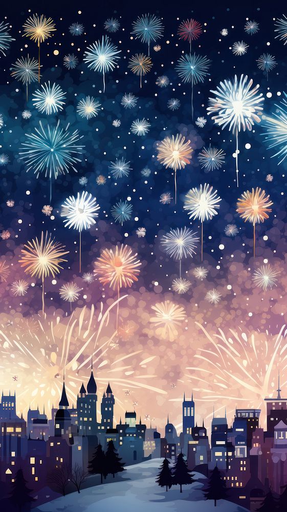Fireworks mobile wallpaper outdoors night city. AI generated Image by rawpixel.