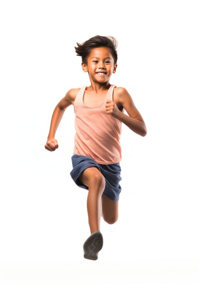 Kid running jumping shorts white background. AI generated Image by rawpixel.