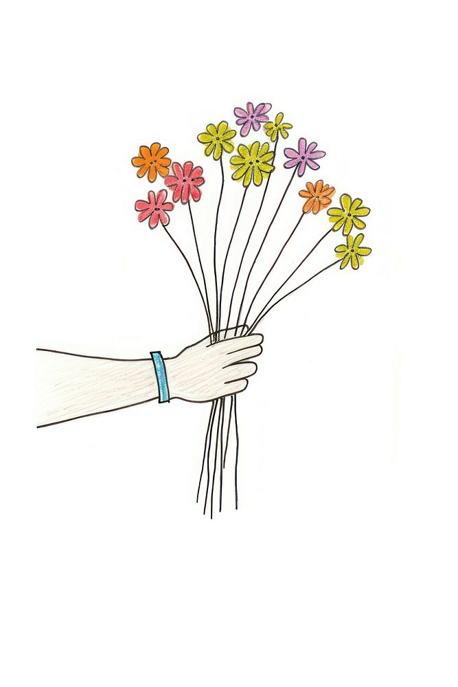 Hands giving flowers drawing sketch plant. AI generated Image by rawpixel.