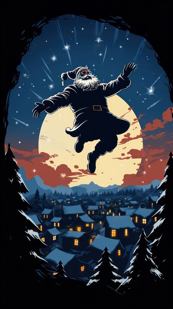 Santa flying silhouette outdoors drawing. AI generated Image by rawpixel.