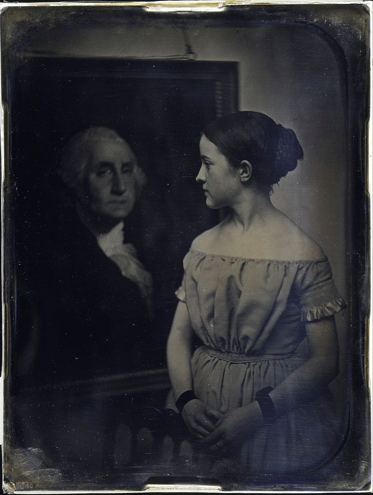 [Girl with Portrait of George Washington]