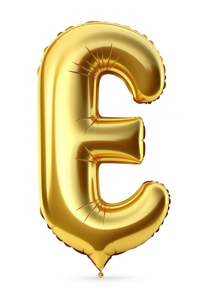 Letter E balloon gold text white background. AI generated Image by rawpixel.