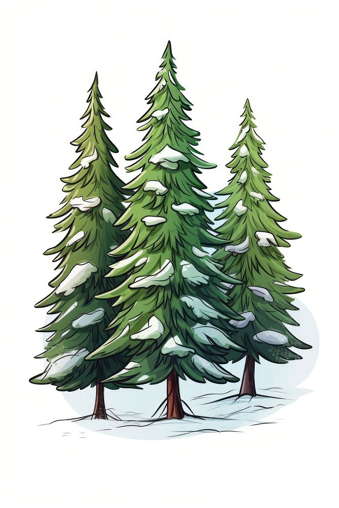 Pine trees cartoon plant snow. AI generated Image by rawpixel.