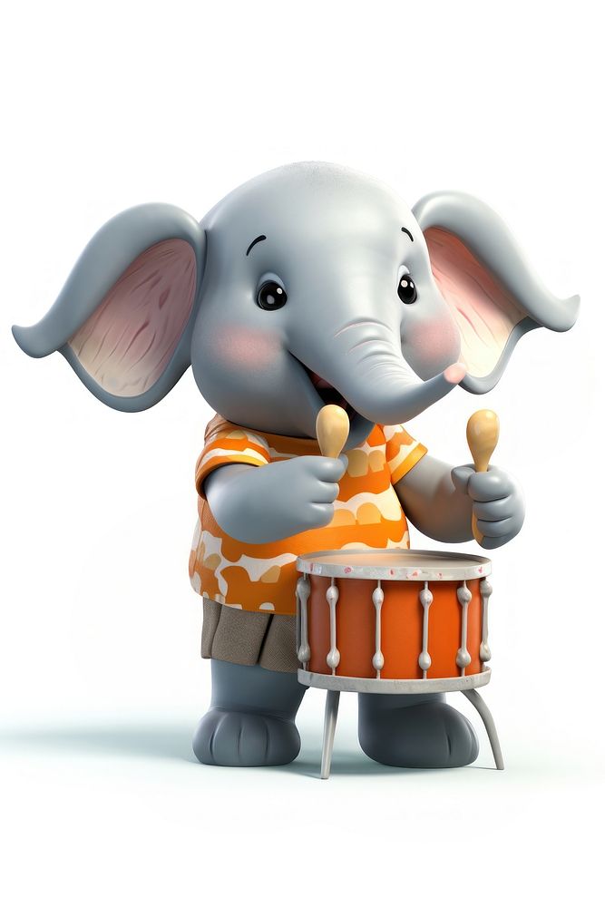 A cartoon elephant playing drum set animal mammal cute. AI generated Image by rawpixel.