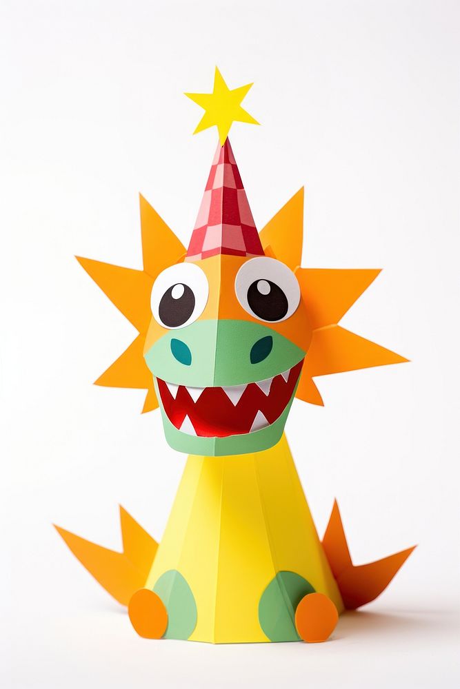 Cartoon dragon breathing fire craft paper hat. AI generated Image by rawpixel.