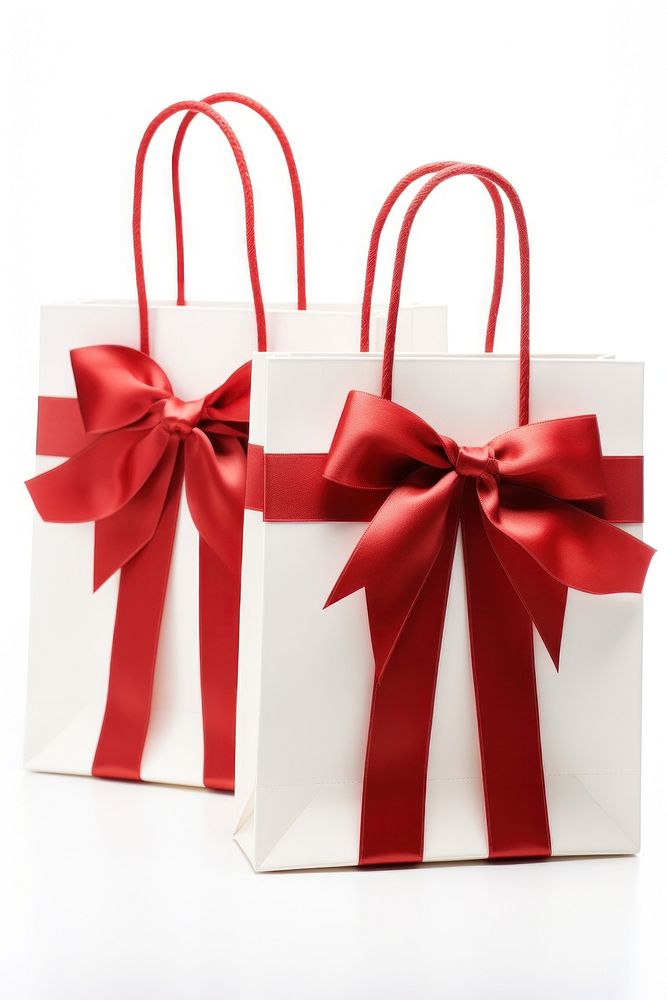 White red shopping bags handbag ribbon gift. AI generated Image by rawpixel.