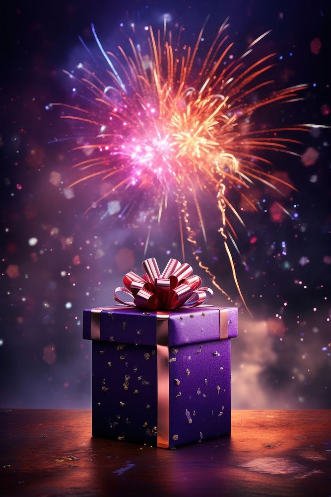 A present box fireworks gift illuminated. AI generated Image by rawpixel.