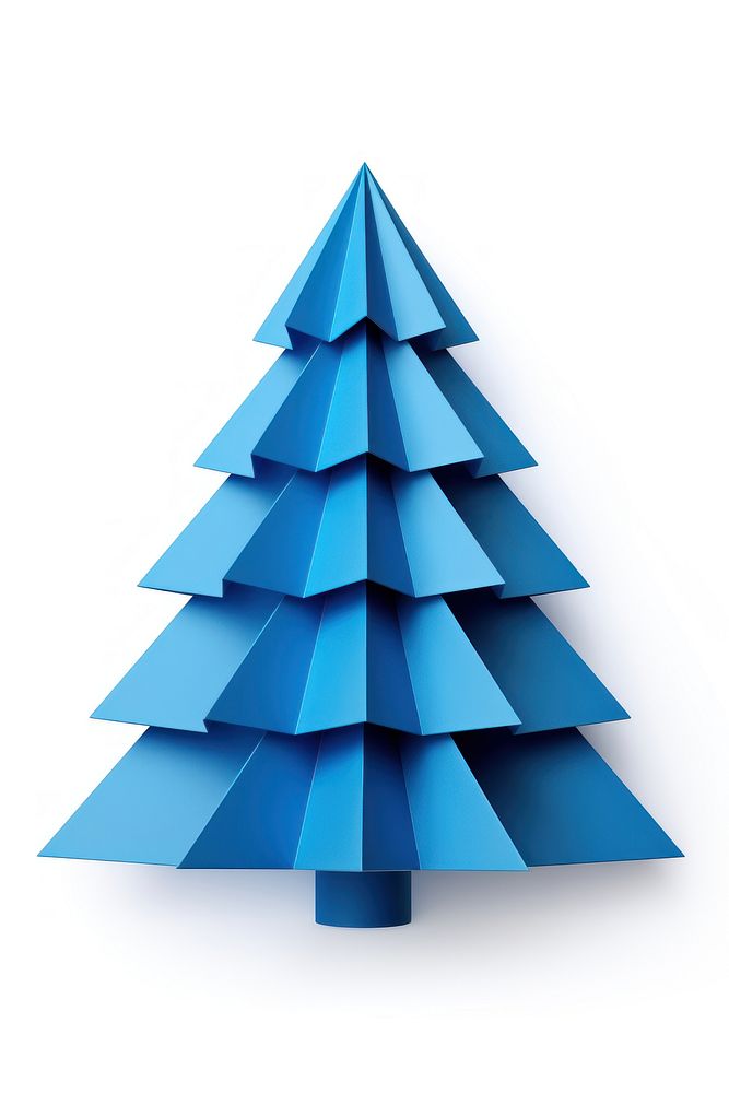 A paper chirstmas tree origami blue white background. AI generated Image by rawpixel.