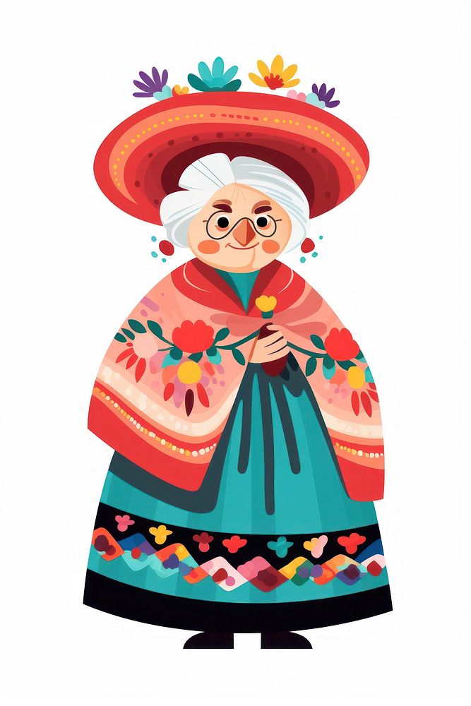Old lady sombrero cartoon representation. AI generated Image by rawpixel.