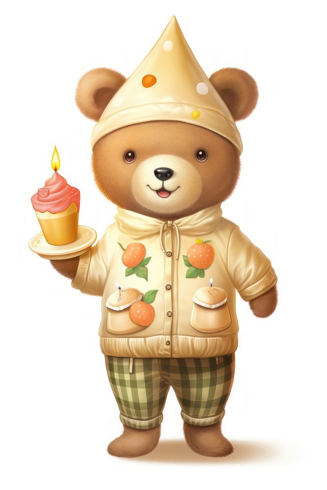 A birthday bear dessert toy white background. AI generated Image by rawpixel.
