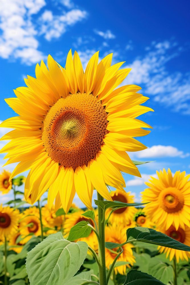 Blooming sunflower sky outdoors blossom. AI generated Image by rawpixel.