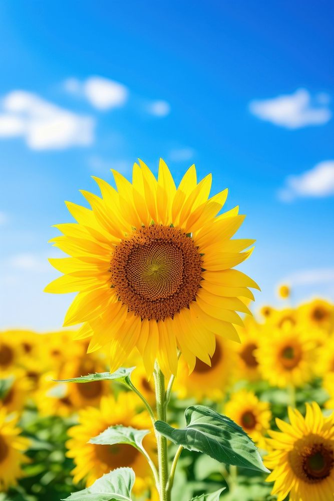 Blooming sunflower sky outdoors blossom. AI generated Image by rawpixel.