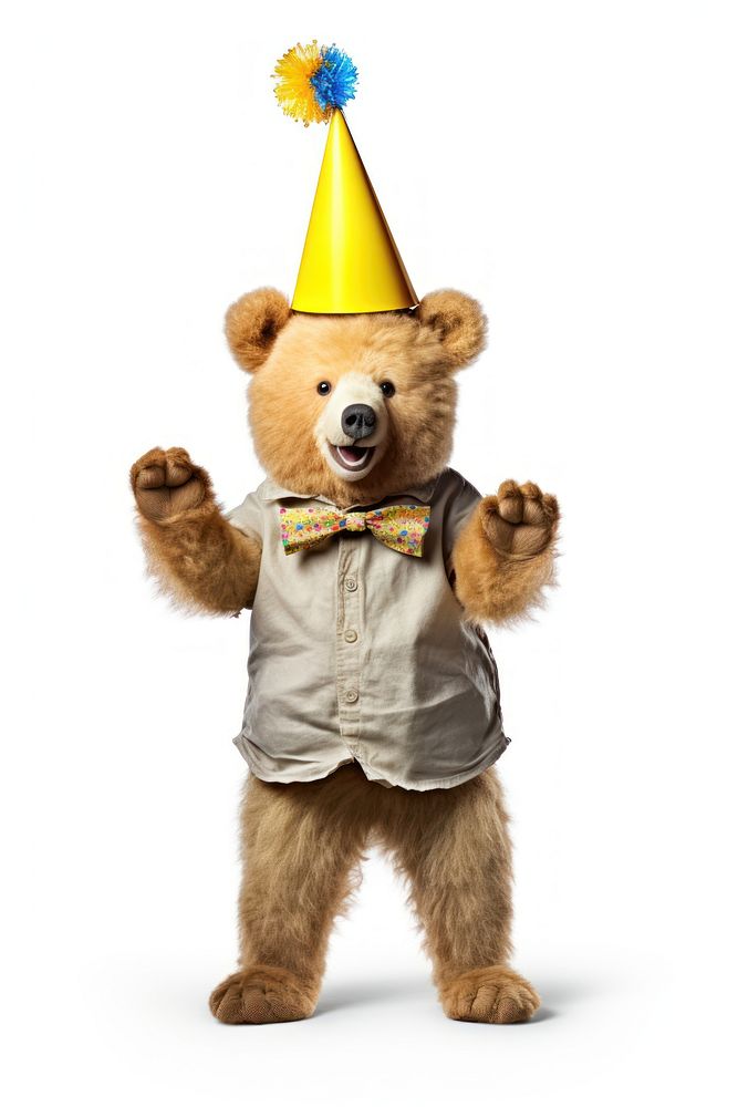 A cartoon bear toy hat white background. AI generated Image by rawpixel.