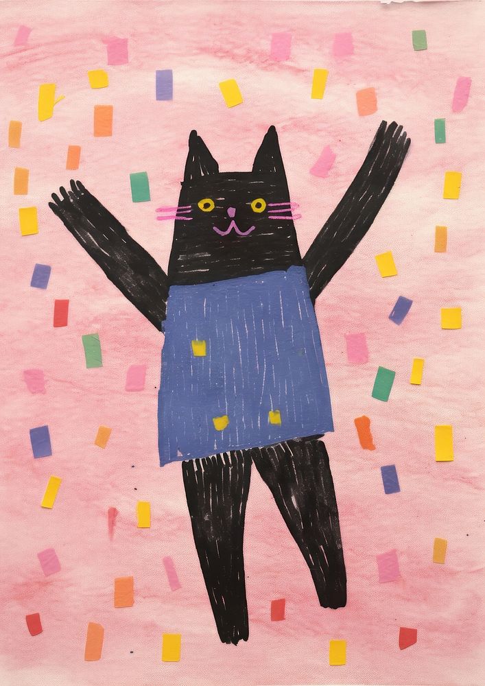 A Happy cat celebrating art painting pattern. 