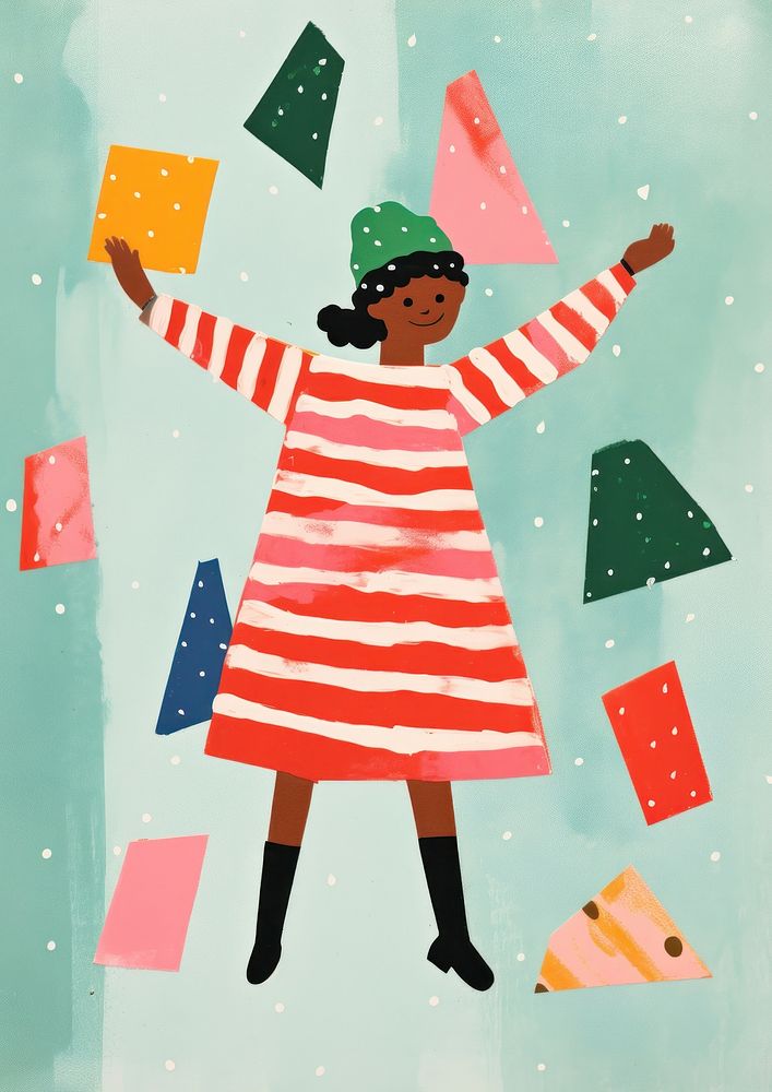 A Happy black girl celebrating Christmas wearing Santa hat art representation celebration. AI generated Image by rawpixel.