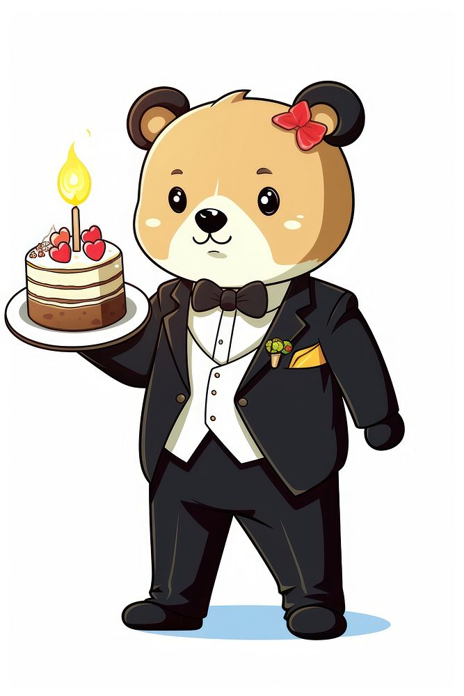 A birthday bear dessert tuxedo cake. AI generated Image by rawpixel.