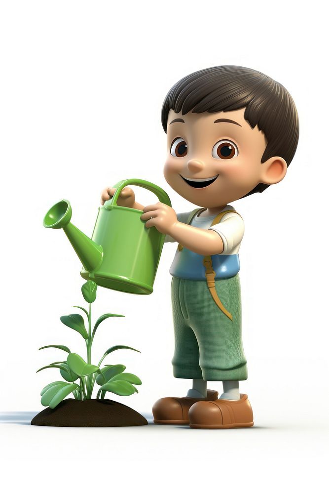 A child watering plant cute white background agriculture. AI generated Image by rawpixel.