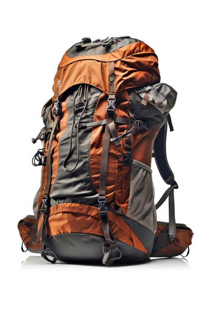 A mountain hiker bag backpacking white background suitcase. AI generated Image by rawpixel.