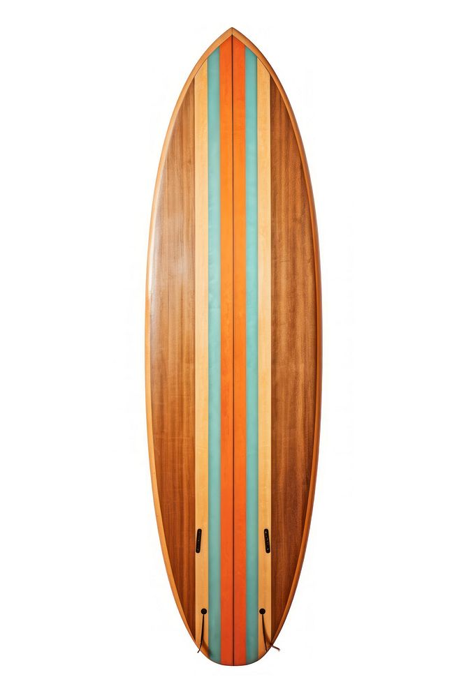 Vintage wooden longboard surfboard surfing sports white background. 
