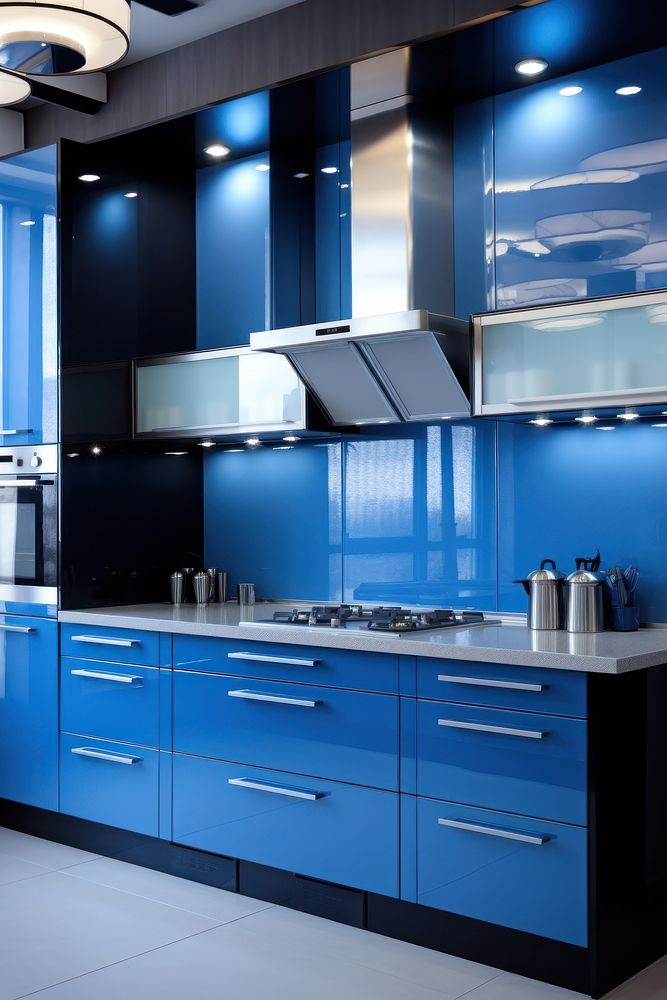 Modern kitchen cabinet furniture blue. AI generated Image by rawpixel.