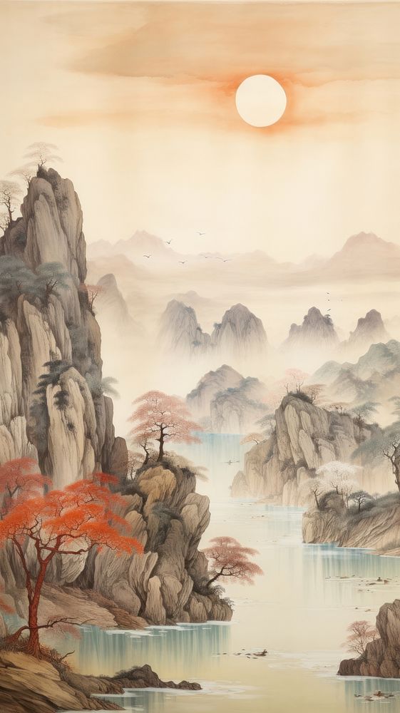 Chinese landscape art outdoors painting. AI generated Image by rawpixel.