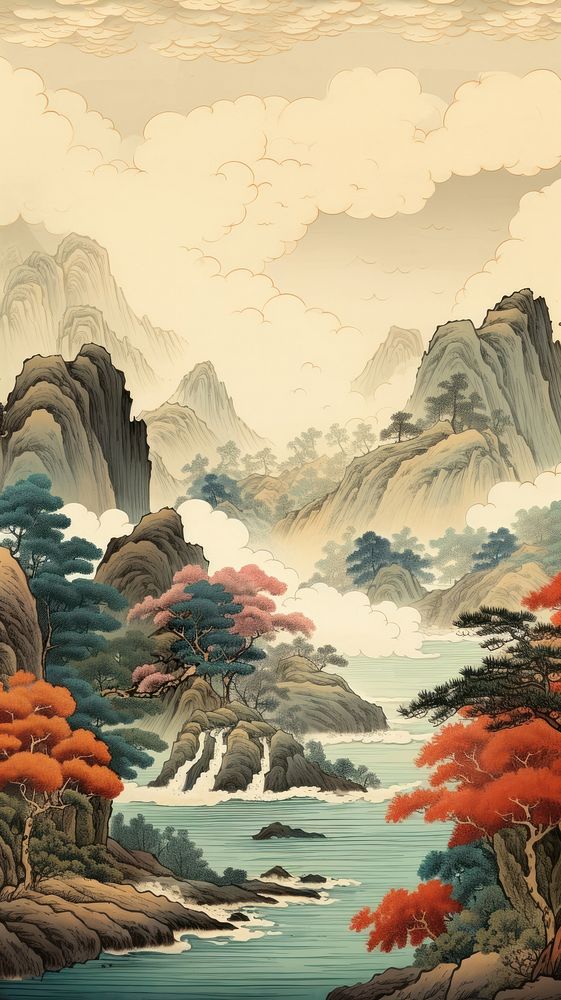Chinese landscape painting nature art. 