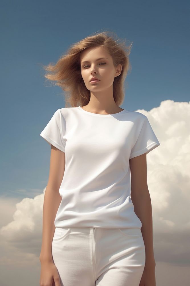 White t-shirt sleeve cloud adult. AI generated Image by rawpixel.