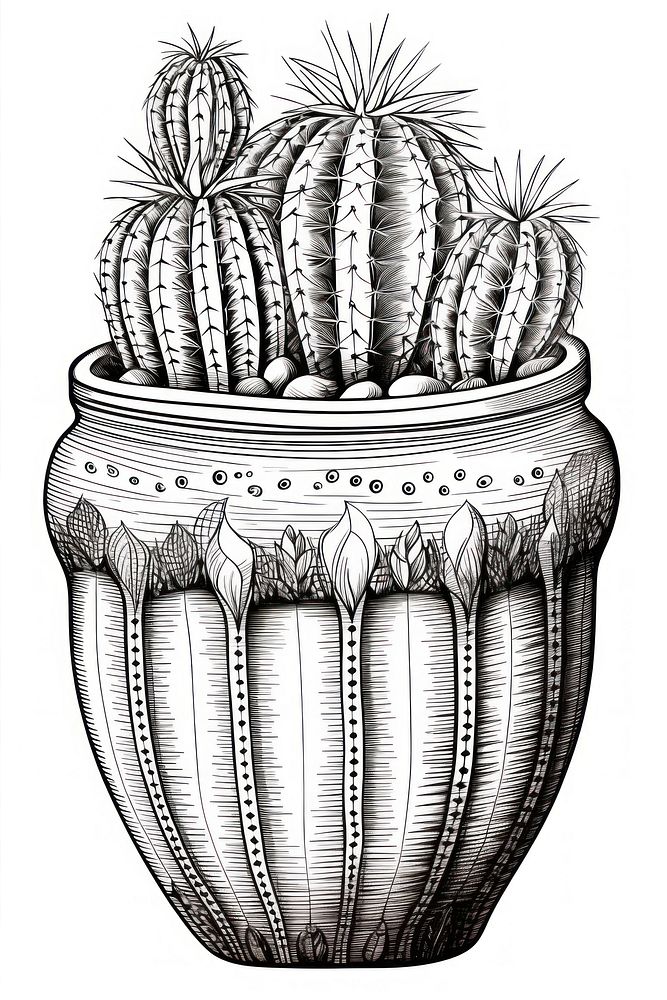A mini cactus pot sketch drawing plant. AI generated Image by rawpixel.