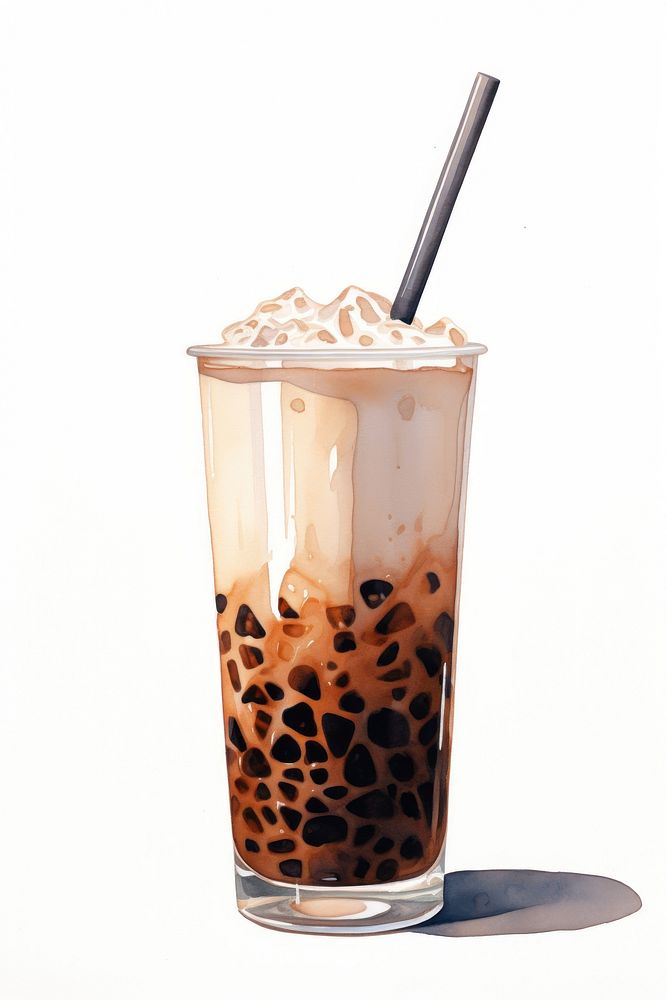 Chocolate bubble tea drink white background refreshment. AI generated Image by rawpixel.