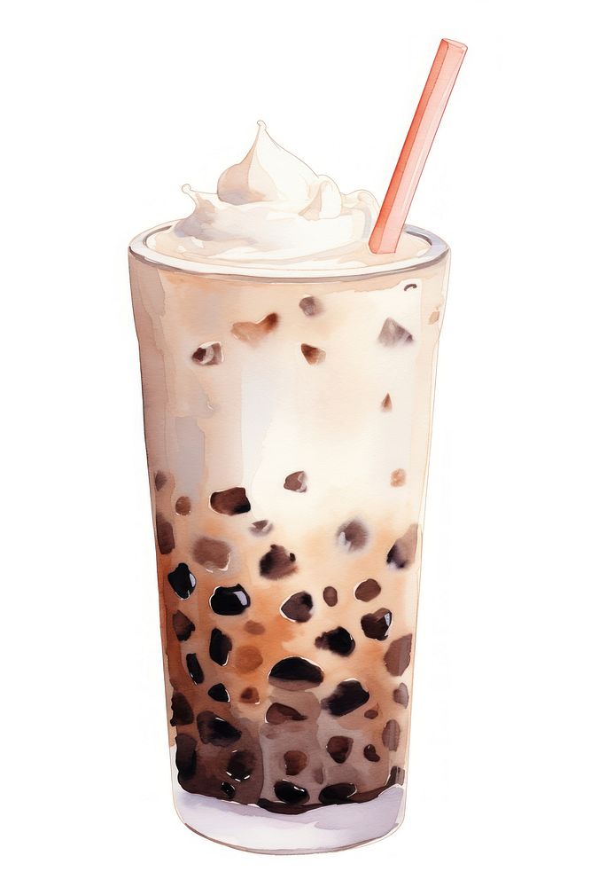 Chocolate bubble tea drink milk white background. AI generated Image by rawpixel.