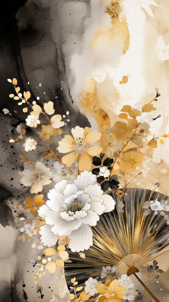 Chinese fan painting flower pattern. AI generated Image by rawpixel.
