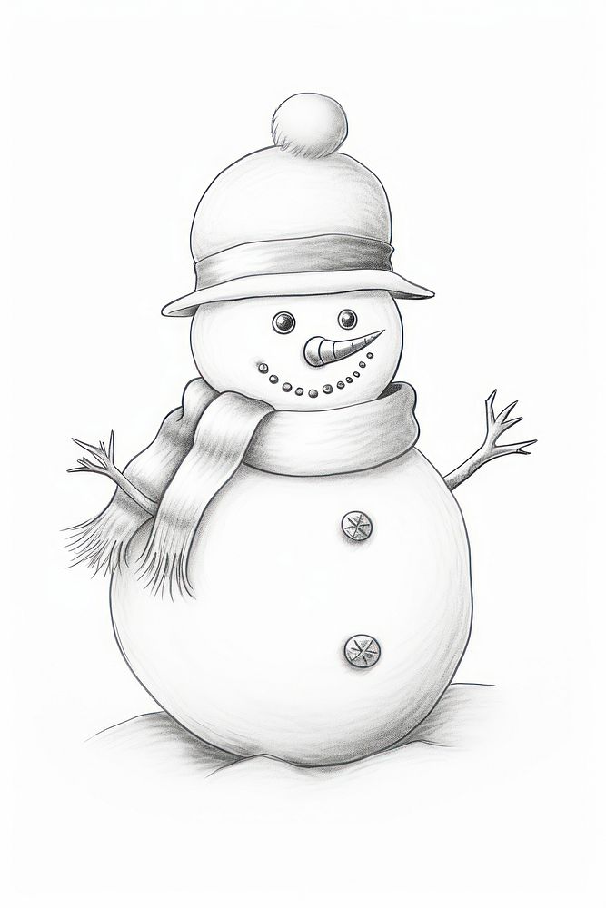 Snow man snowman drawing sketch. AI generated Image by rawpixel.