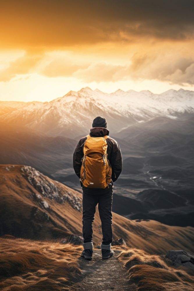 Person hiking backpack mountain standing. AI generated Image by rawpixel.