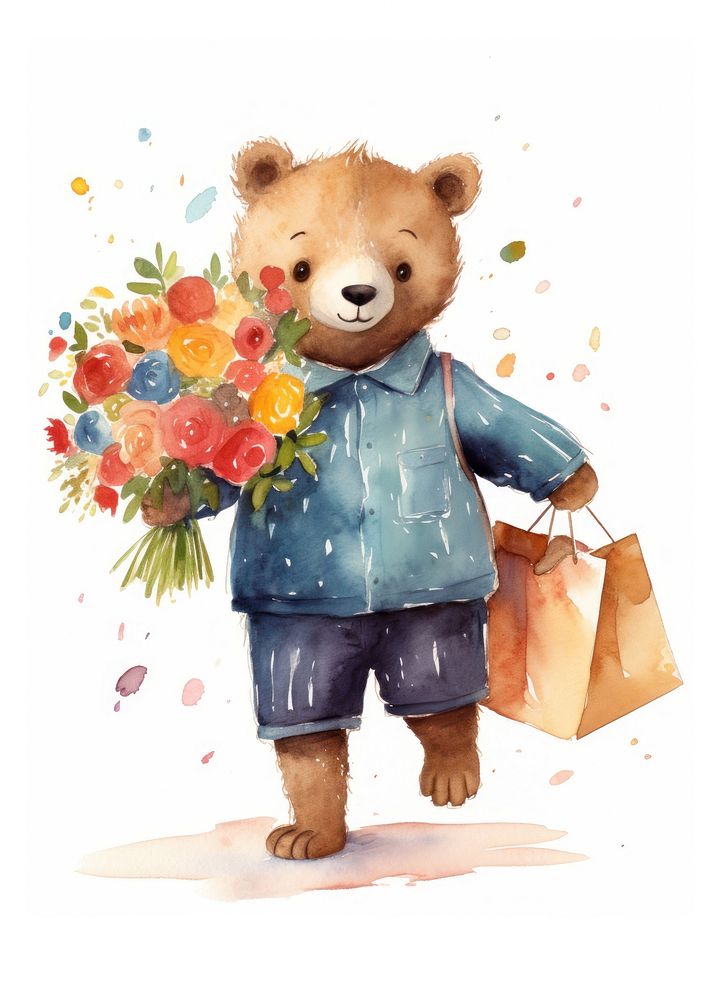 Bear cartoon flower cute. AI generated Image by rawpixel.