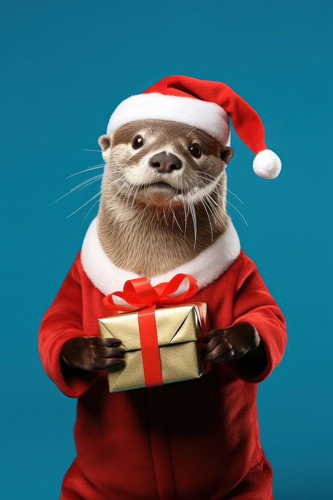 Christmas otter in Santa costume