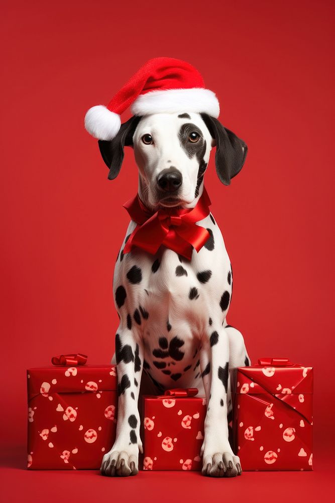 Christmas Dalmatian dog wearing Santa hat. AI generated Image by rawpixel.