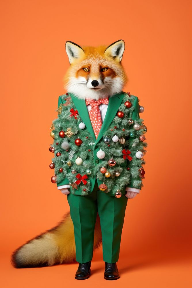 Fox wearing Christmas tree suit. AI generated Image by rawpixel.