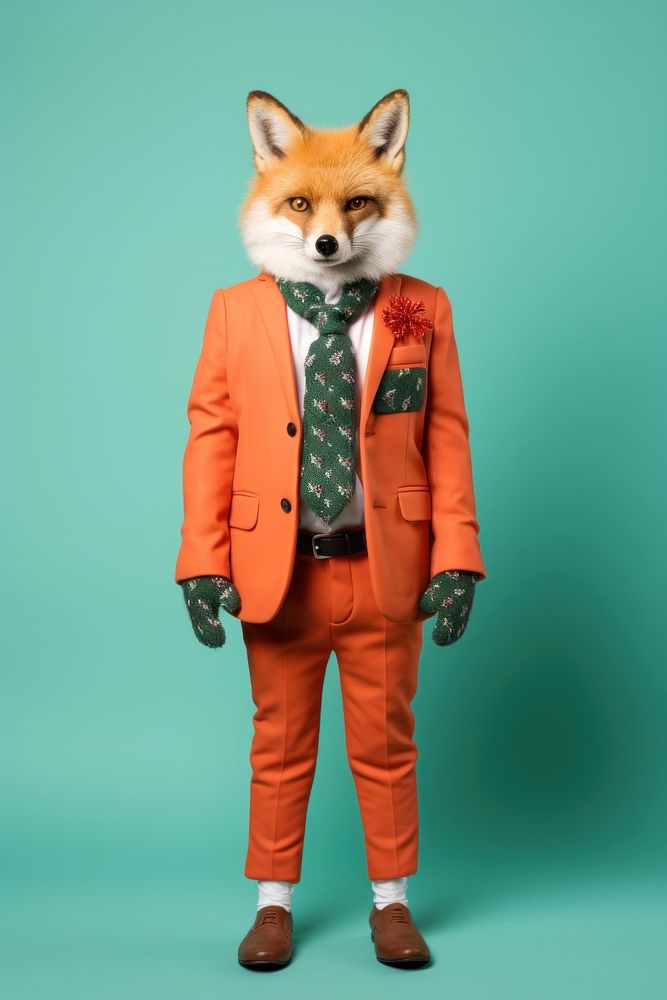 Fox wearing orange suit. AI generated Image by rawpixel.